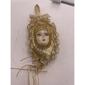 Ornate Venetian‎ Style Face Mask Ornament Gold Lace Ribbon Tassel Hanging